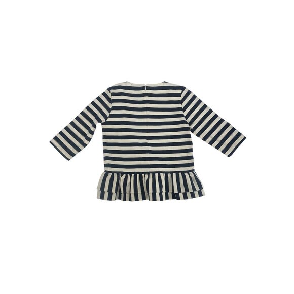⚓️ J. Crew Navy Blue Striped Ruffle Drop Waist Top Medium ⚓️ - Picture 6 of 7
